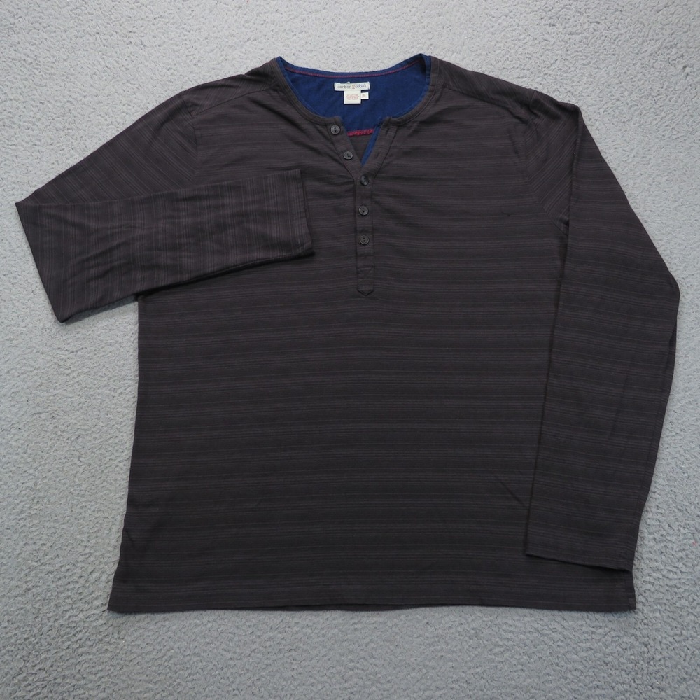 Carbon 2 Cobalt Mens XL Gray Striped Henley Long Sleeve Double Layer Shirt